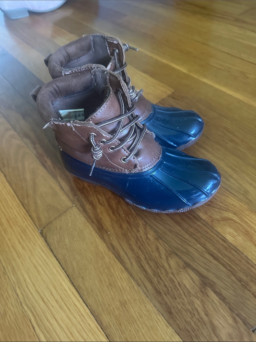 E-Land Kids Navy and Brown Waterproof Duck Boots - Lace-Up Rain & Snow